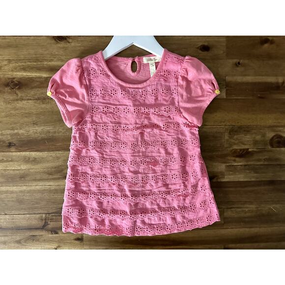 Matilda Jane Happy and Free Pink Coral Reef Short Sleeve Eyelet Lace Knit Top 6 - Picture 2 of 8